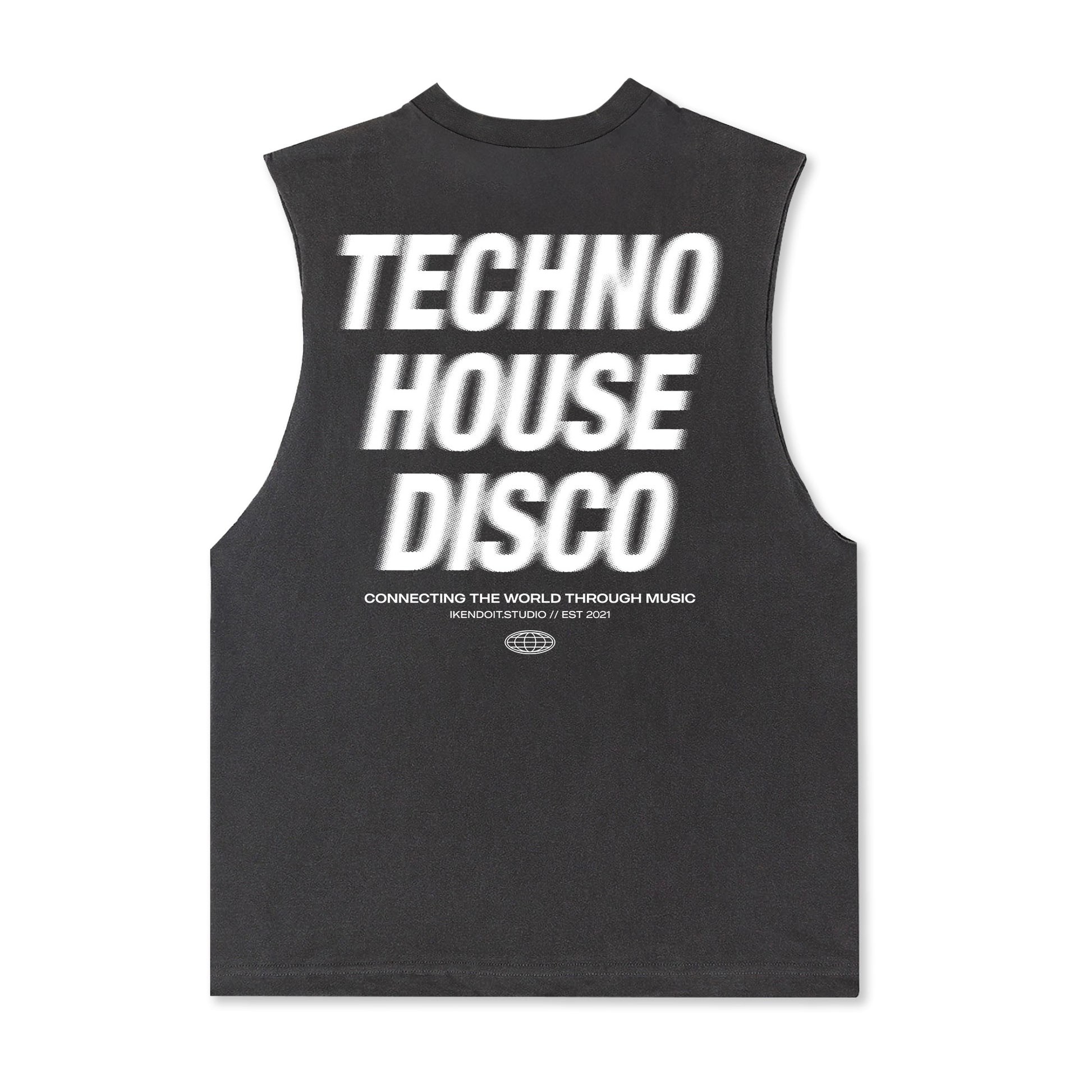 Techno x House x Disco Tee Sleeveless Tee / Vintage Black - IKendoit.Shop