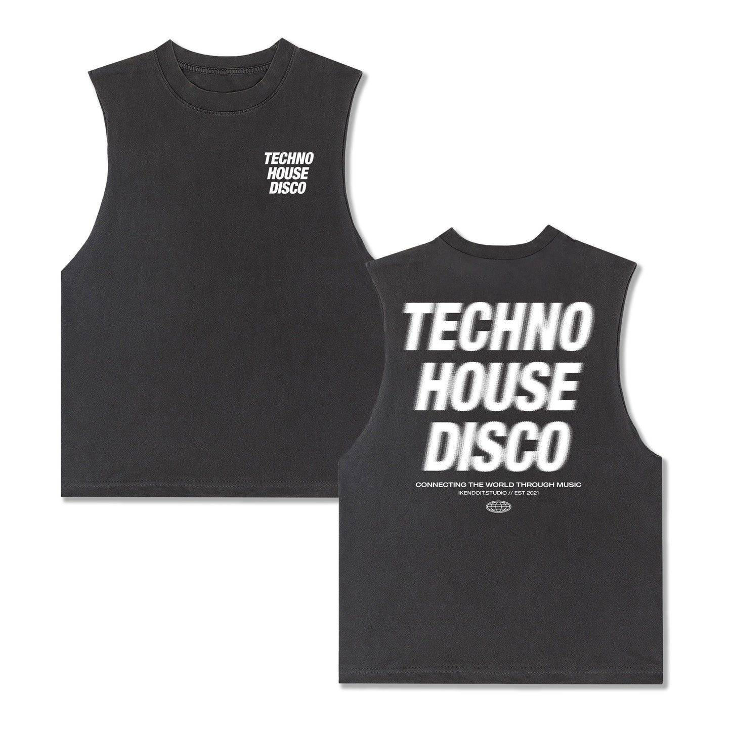 Techno x House x Disco Tee Sleeveless Tee / Vintage Black - IKendoit.Shop