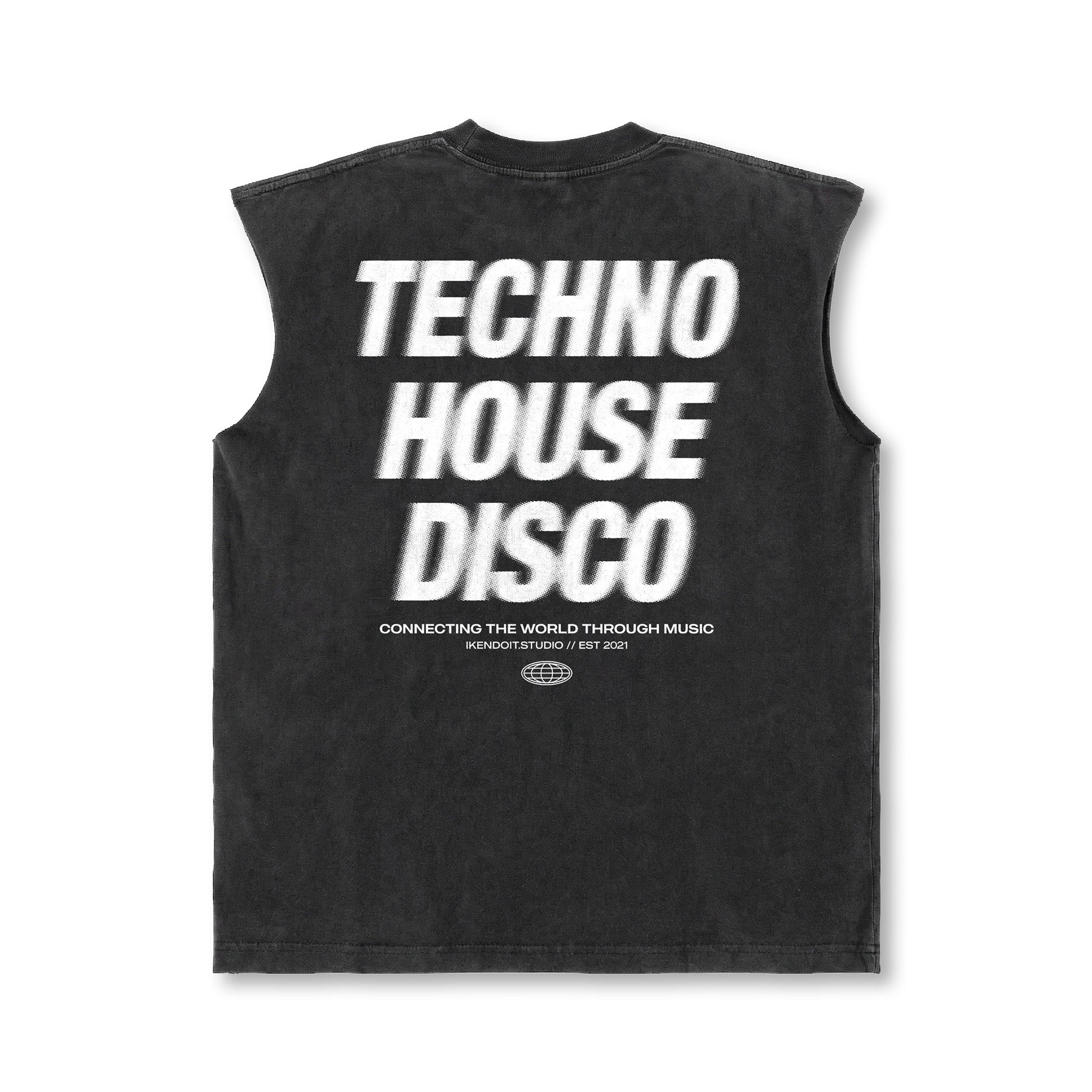 Techno x House x Disco Sleeveless Tee / Vintage Black