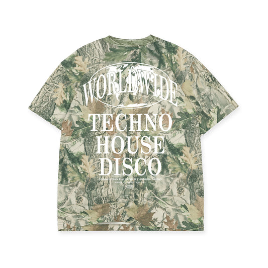 Worldwide Techno x House x Disco Tee / Wood Camo