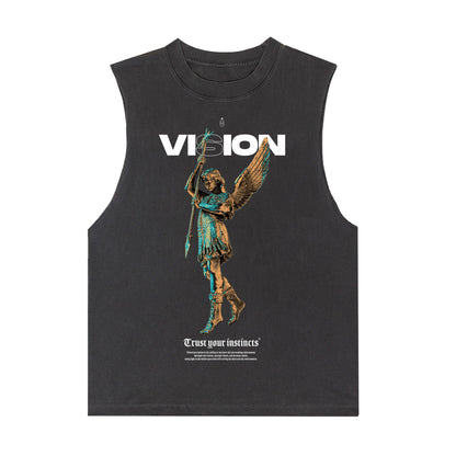 Fragmented Statue [Vision] Sleeveless Tee / Vintage Black - IKendoit.Shop