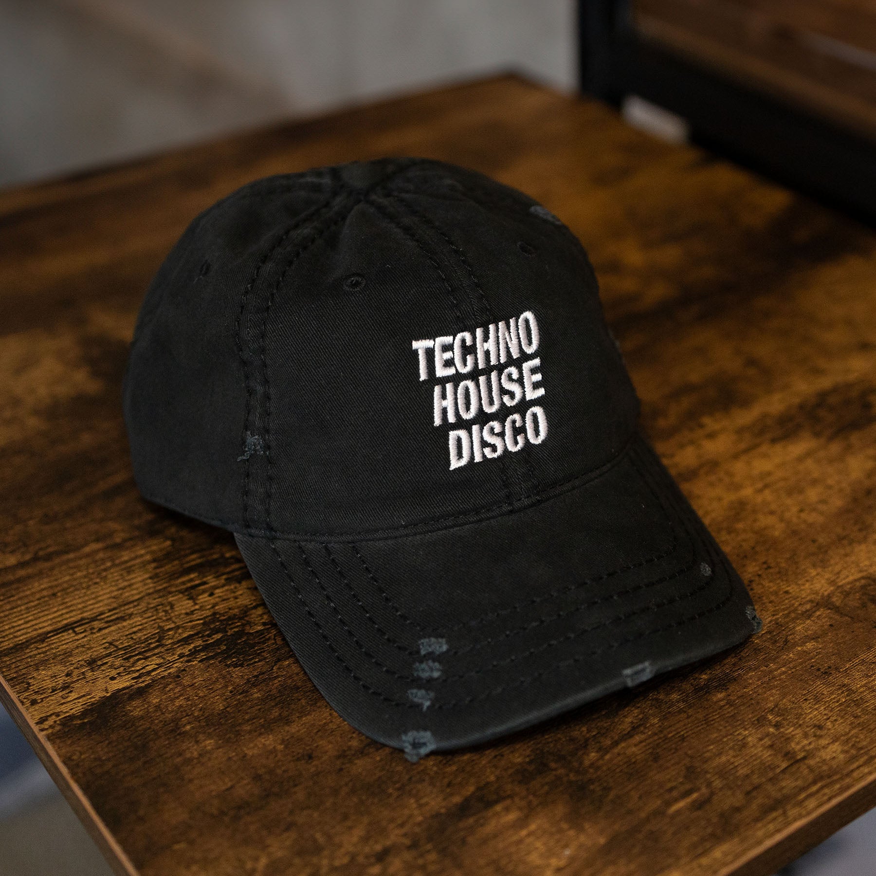 Techno x House x Disco Distressed Dad Hat / Black - IKendoit.Shop
