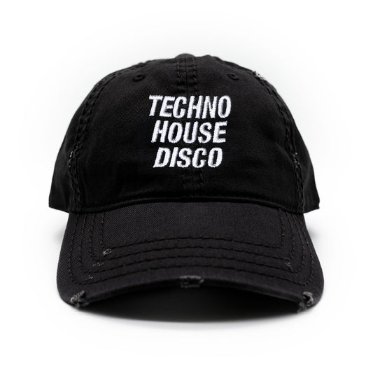 Techno x House x Disco Distressed Dad Hat / Black - IKendoit.Shop
