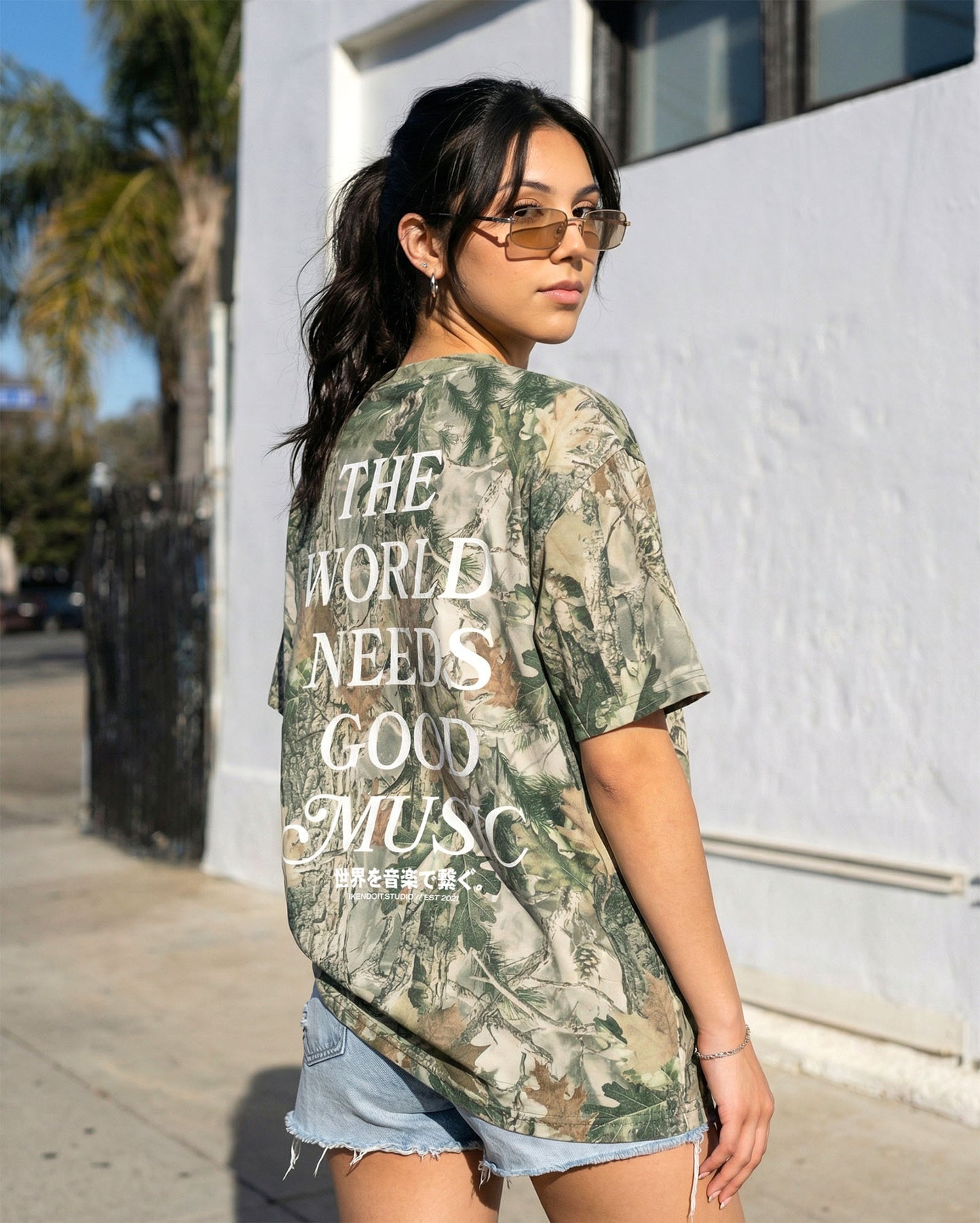 The World Needs Good Music Tee / Wood Camo