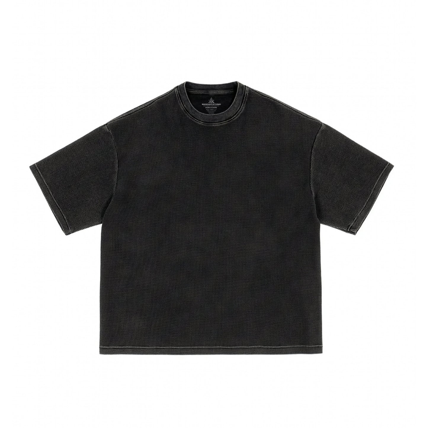Boxy Waffle Tee / Washed Black