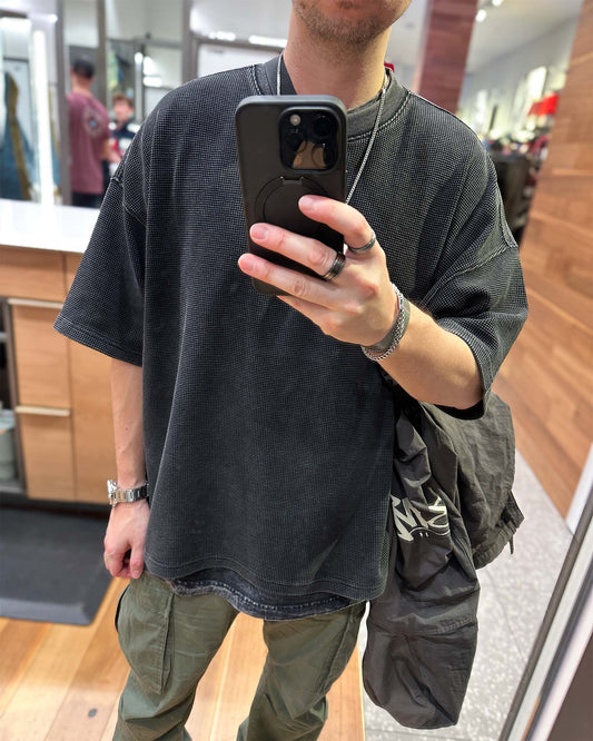 Boxy Waffle Tee / Washed Black - IKendoit.Shop